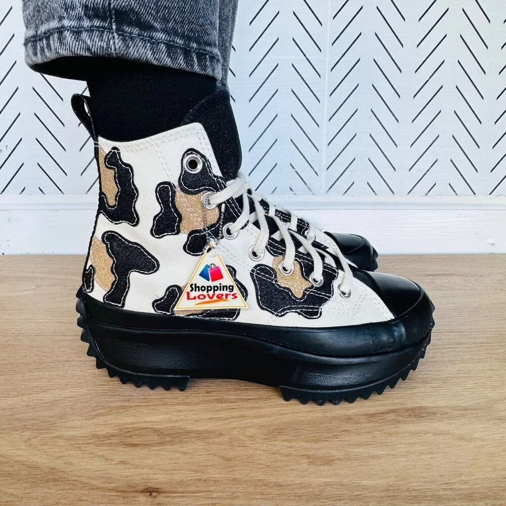 🤩Converse Run Star Hike Hi Sz 7.5 Men Shoes Leopard Platform Black Gold 172036C